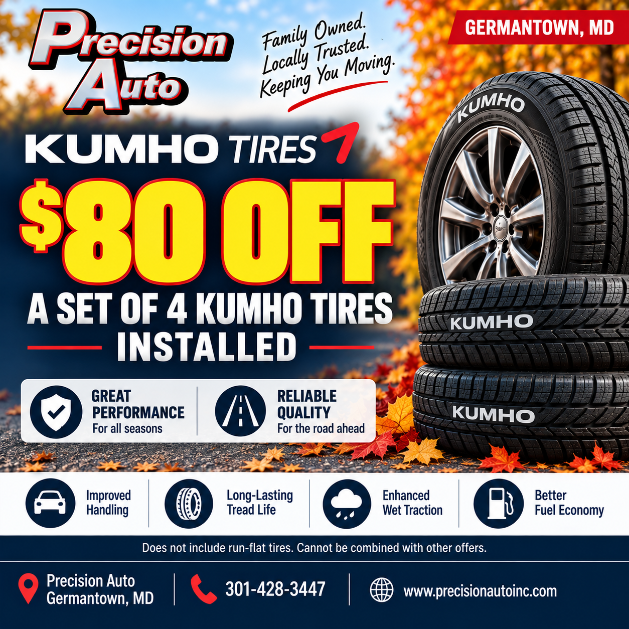 $80.00 Off A Set of 4 Kumho Tires Installed!